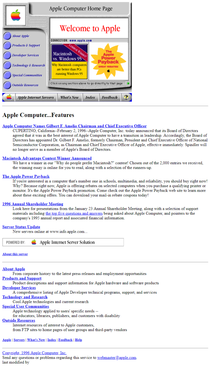 Webdesign Apple von 1996