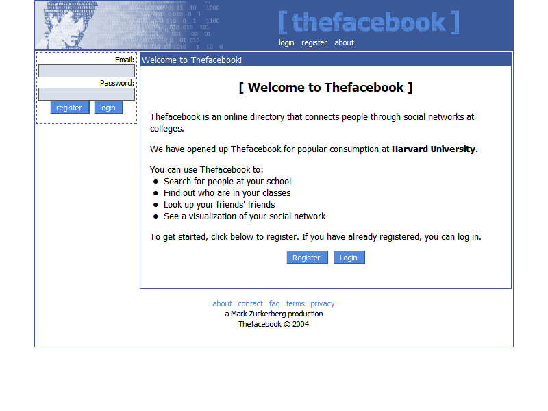 Webdesign facebook von 2004