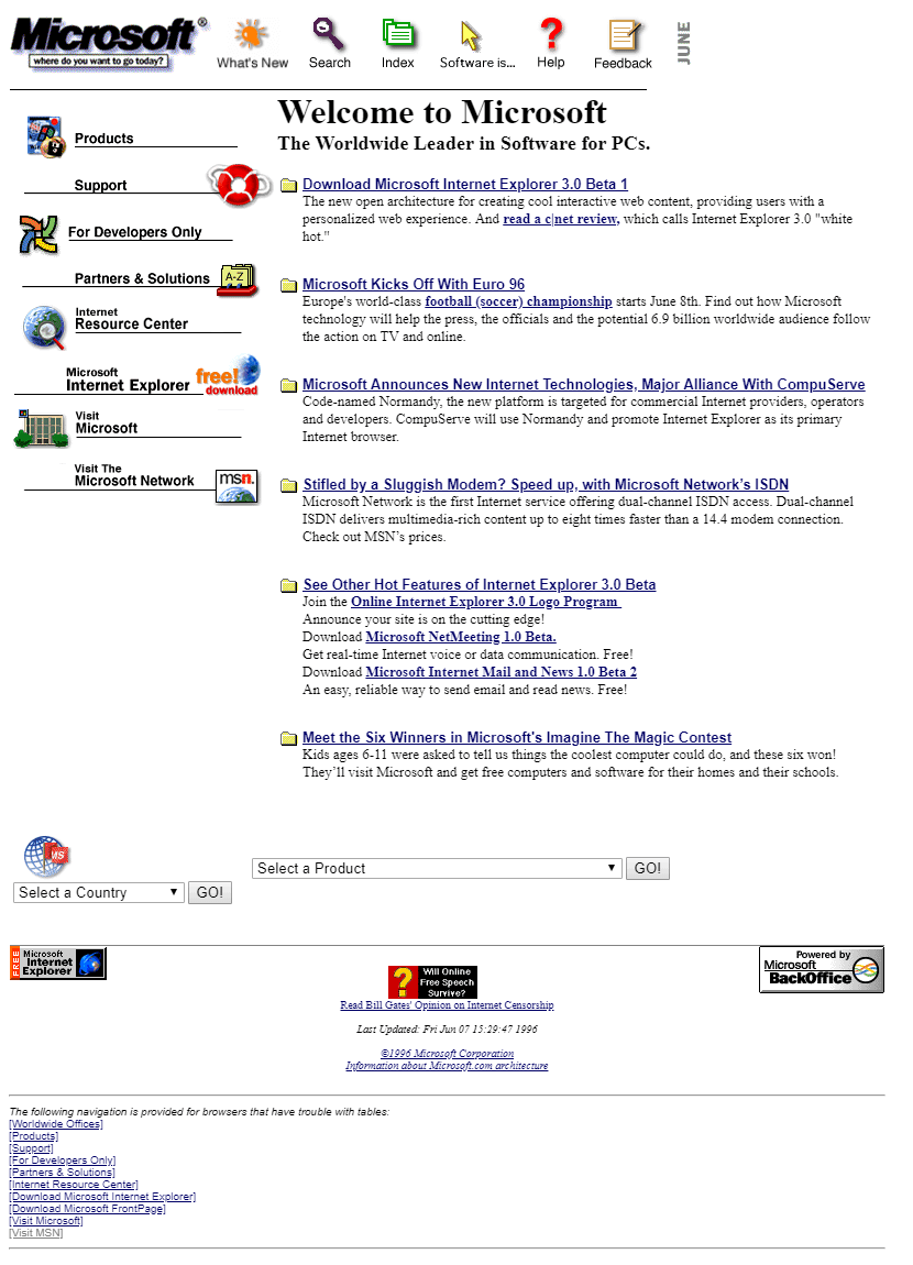 Webdesign Microsoft von 1996