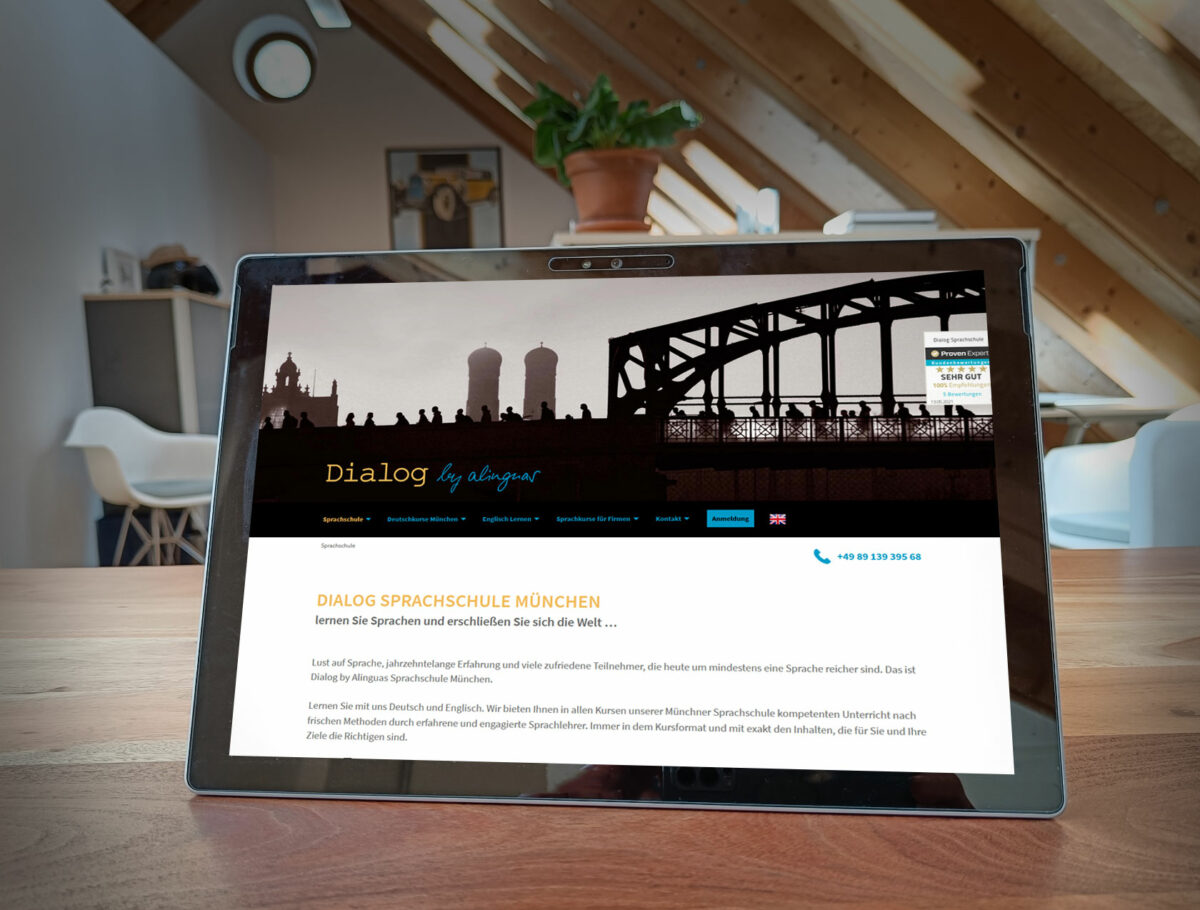 Webdesign Referenz Dialog Sprachschule München Desktopansicht
