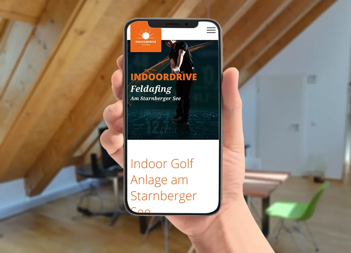 Mobilansicht der Website Indoordrive der Indoor Golfanlage in Starnberg