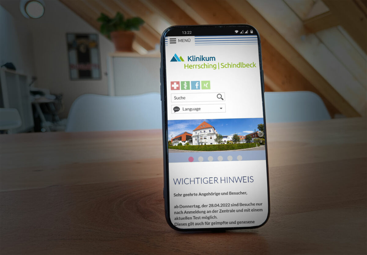 Webdesign Referenz Klinik Schindlbeck am Ammersee - mobile Ansicht