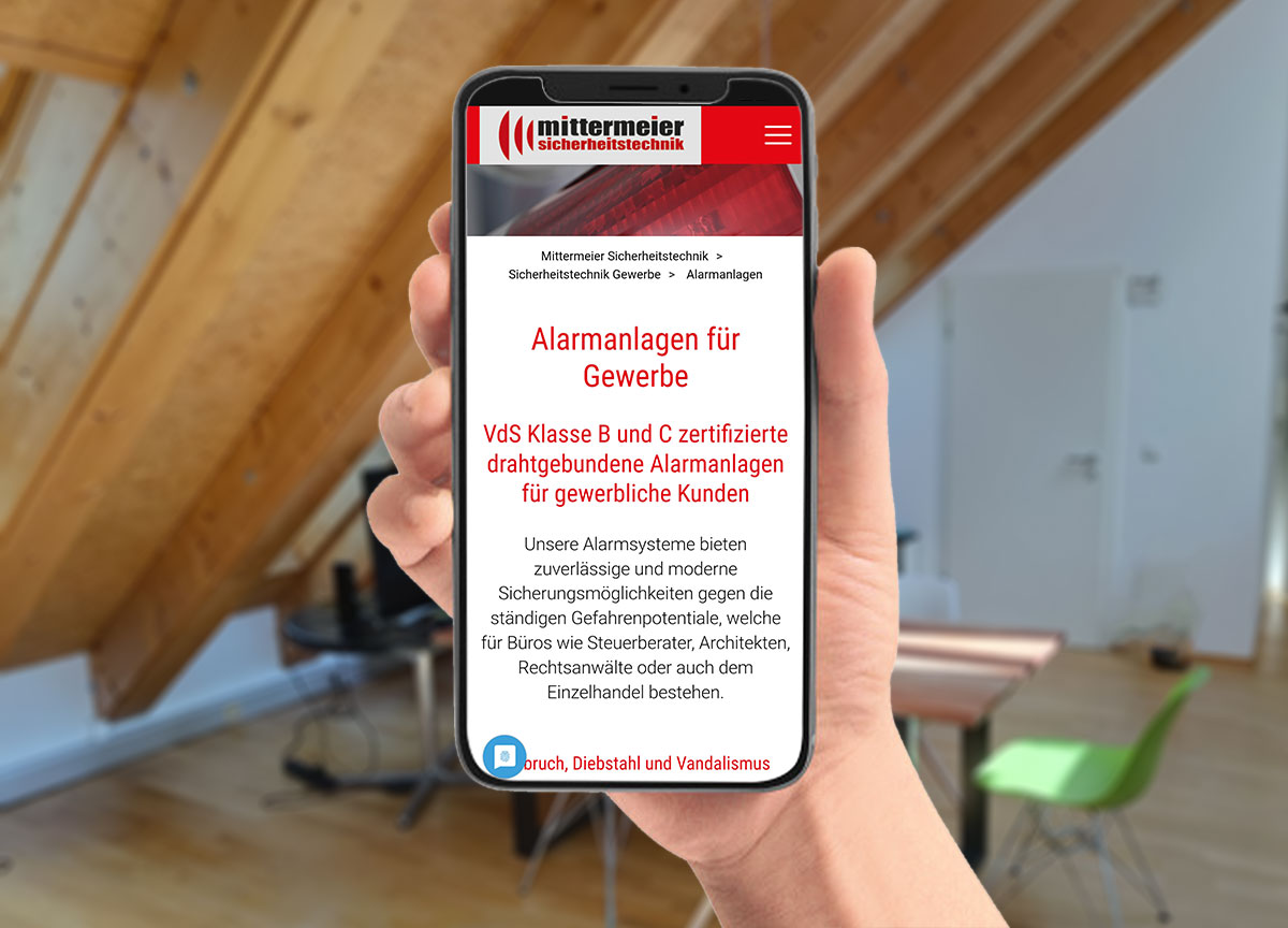 Webdesign Mittermeier Alarm Sicherheitstechnik Mobilansicht