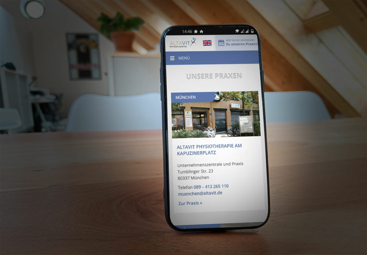 Referenz Webdesign mobil für Physiotherapie ALTAVIT