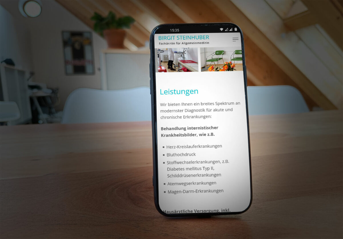 Webdesign Referenz Praxis Steinhuber auf Handy