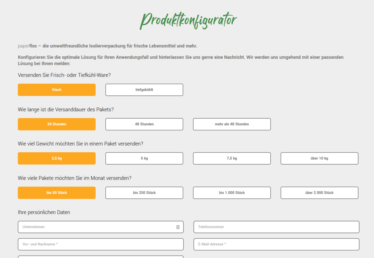 Konfigurator als Formular bei easy2cool