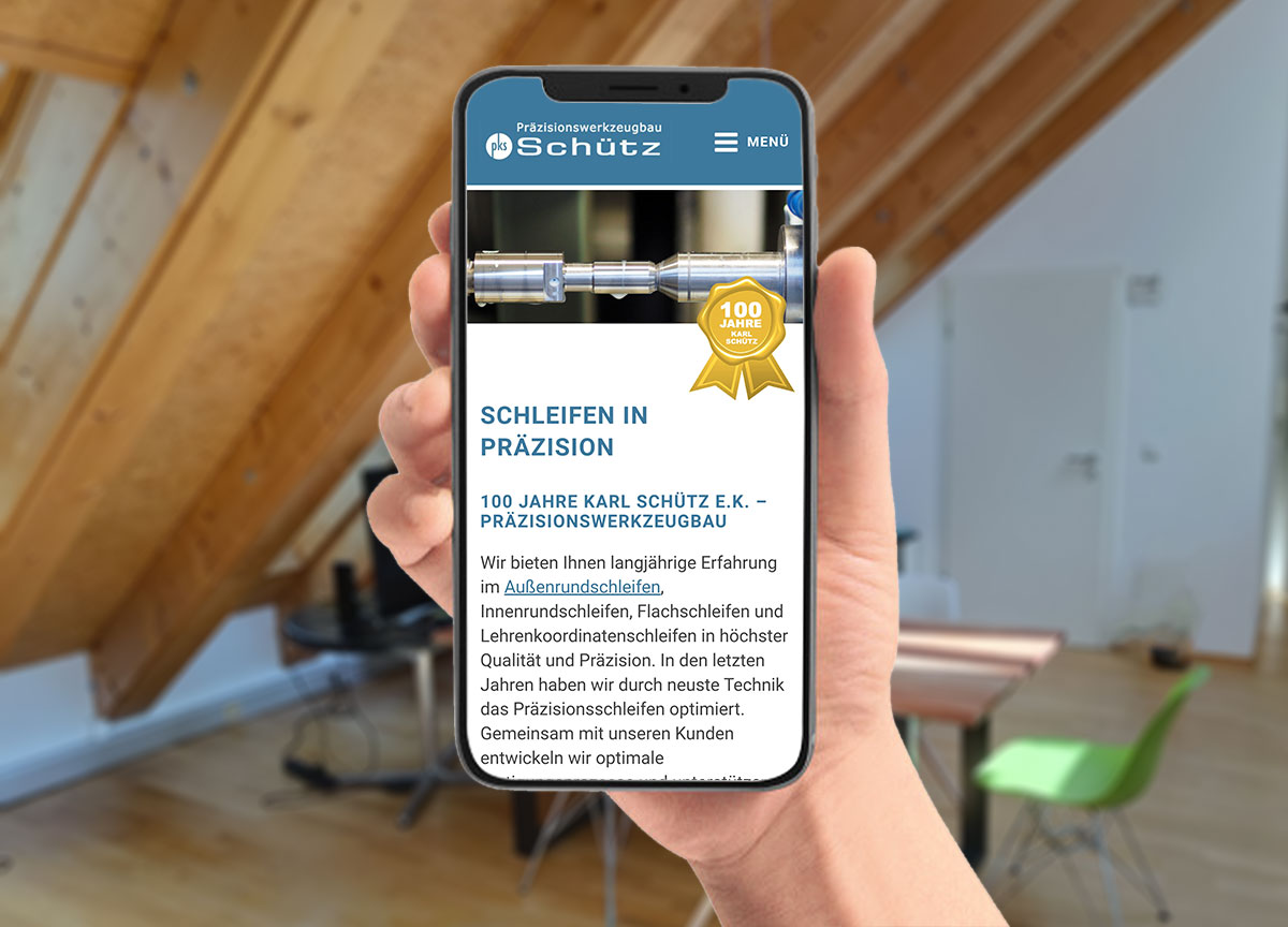 Webdesign Referenz für Präzisionsschleiferei Karl Schütz Mobilansicht