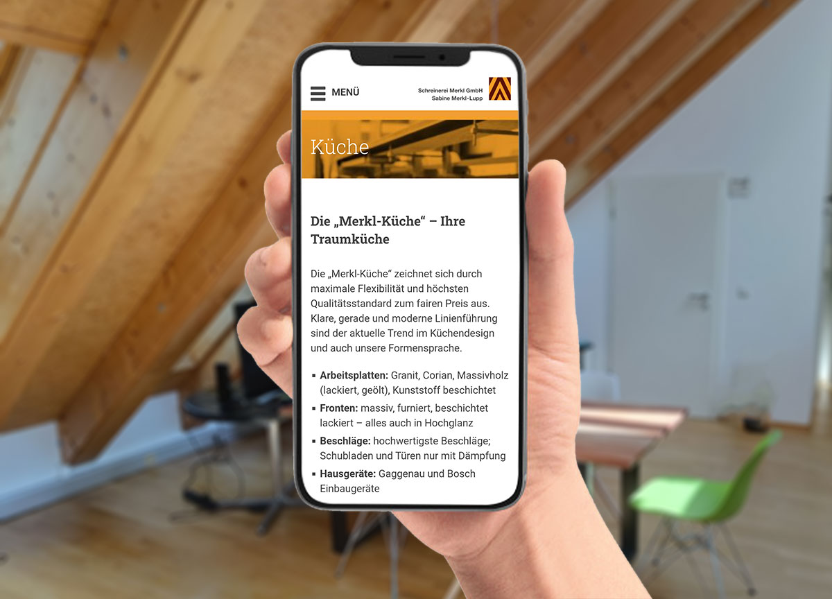 Webdesign Schreinerei Merkl München Mobilansicht