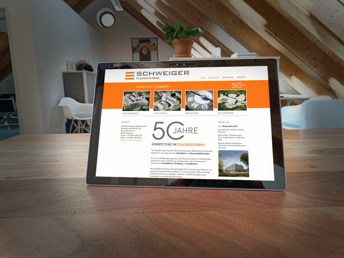 Webdesign Referenz Schweiger Flachdachbau auf Tablet